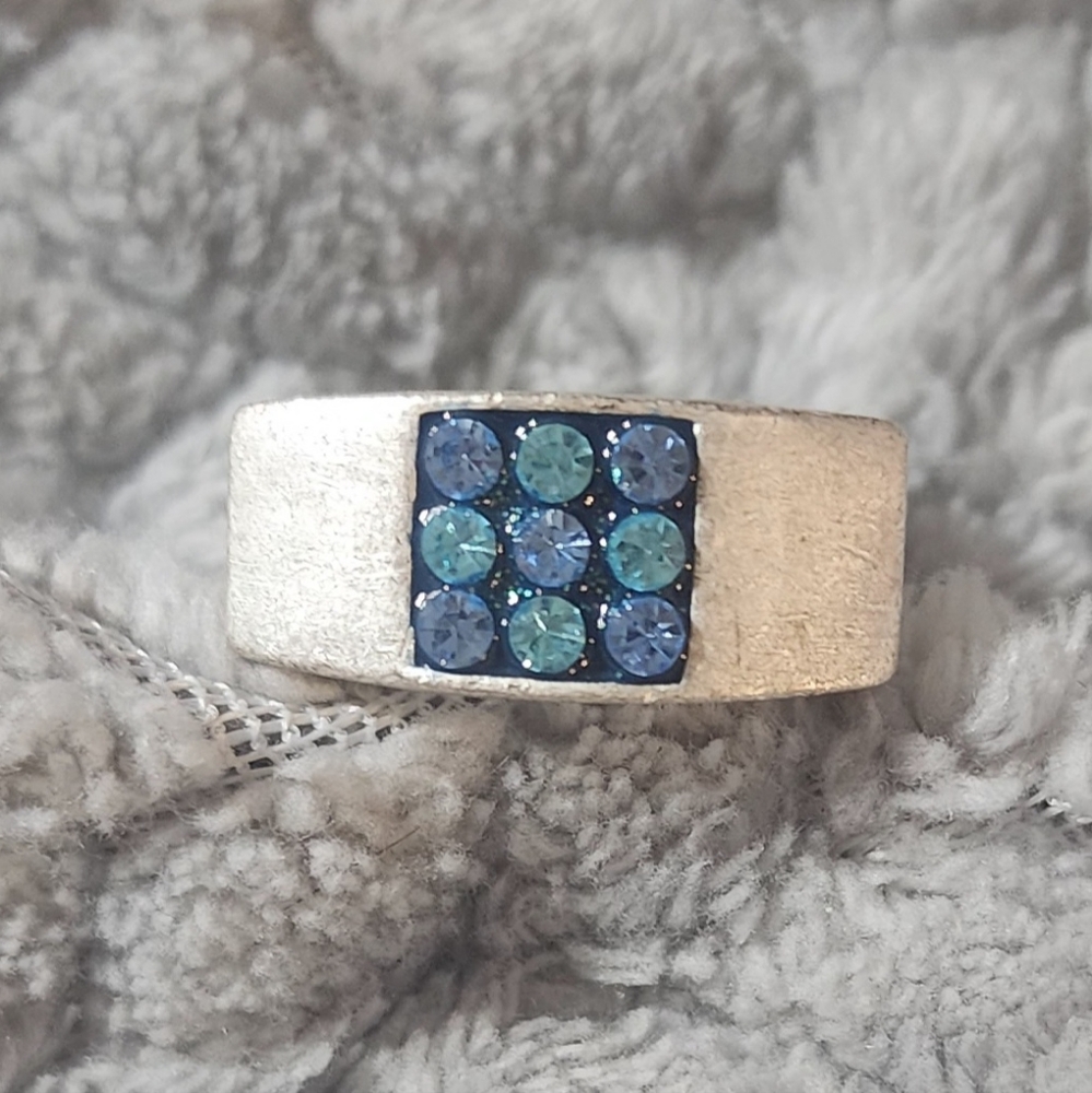 Guess Silver TonevRing with Blue Gemstones